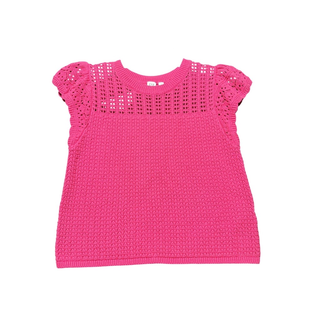 Gap Crochet Ruffle Sleeve Sweater Top Women M Raspberry Pink